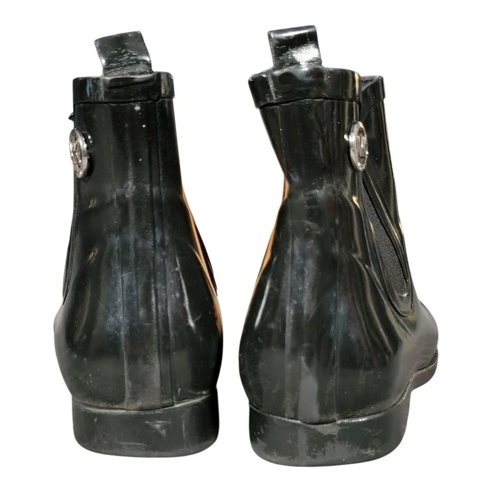 Michael Kors Chelsea‎ Black Rubber Pull-On Chic Ankle Booties Fall Winter Style